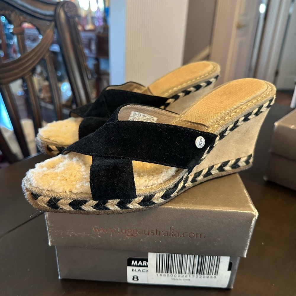 UGG Women's Black Wedge Sandals